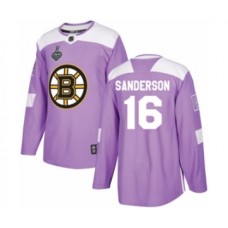 Men Boston Bruins #16 Derek Sanderson Authentic Purple Fights Cancer Practice 2019 Stanley Cup Final Bound Hockey Jersey