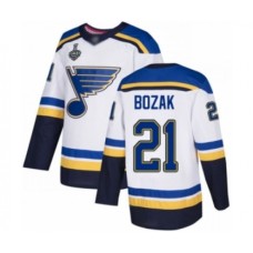 Men St. Louis Blues #21 Tyler Bozak Authentic White Away 2019 Stanley Cup Final Bound Hockey Jersey