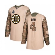 Men Boston Bruins #4 Bobby Orr Authentic Camo Veterans Day Practice 2019 Stanley Cup Final Bound Hockey Jersey