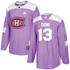 Men Adidas Montreal Canadiens #13 Max Domi Authentic Purple Fights Cancer Practice NHL Jersey