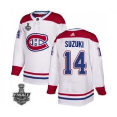 Men Adidas Canadiens #14 Nick Suzuki White Road Authentic 2021 Stanley Cup Stitched Jersey