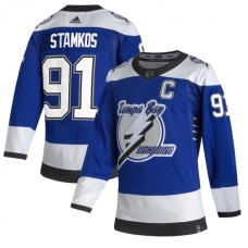 Men Tampa Bay Lightning #91 Steven Stamkos adidas Blue 2020-21 Reverse Retro Authentic Player Stitched Jersey