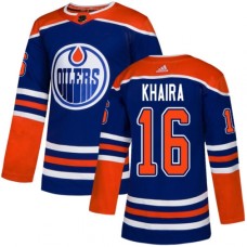 Men Adidas Edmonton Oilers #16 Jujhar Khaira Premier Royal Blue Alternate NHL Jersey