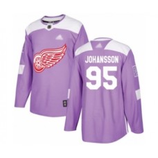 Men Detroit Red Wings #95 Albert Johansson Authentic Purple Fights Cancer Practice Hockey Stitched Jersey