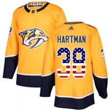 Men Adidas Nashville Predators #38 Ryan Hartman Authentic Gold USA Flag Fashion NHL Jersey