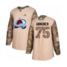 Men Adidas Colorado Avalanche #75 Justus Annunen Authentic Camo Veterans Day Practice NHL Jersey