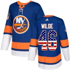 Men Adidas New York Islanders #46 Bode Wilde Authentic Royal Blue USA Flag Fashion NHL Jersey