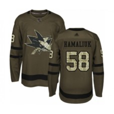 Men San Jose Sharks #58 Dillon Hamaliuk Authentic Green Salute to Service Hockey Stitched Jersey