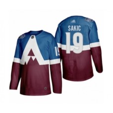 Men Colorado Avalanche #19 Joe Sakic Authentic Burgundy Blue 2020 Stadium Series Hockey Stitched Jersey