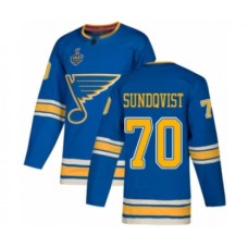 Men St. Louis Blues #70 Oskar Sundqvist Authentic Navy Blue Alternate 2019 Stanley Cup Final Bound Hockey Jersey