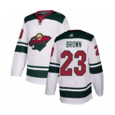 Men Minnesota Wild #23 J.T. Brown Authentic White Away Hockey Stitched Jersey