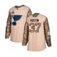 Men St. Louis Blues #37 Klim Kostin Authentic Camo Veterans Day Practice 2019 Stanley Cup Champions Hockey Jersey