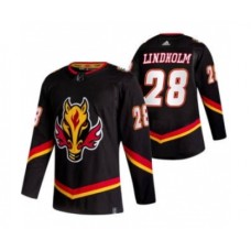 Men Calgary Flames #28 Elias Lindholm Black 2020-21 Reverse Retro Alternate Hockey Stitched Jersey