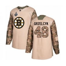 Men Boston Bruins #48 Matt Grzelcyk Authentic Camo Veterans Day Practice 2019 Stanley Cup Final Bound Hockey Jersey