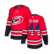 Men Adidas Carolina Hurricanes #44 Calvin De Haan Authentic Red USA Flag Fashion NHL Jersey