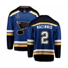 Men St. Louis Blues #2 Al Macinnis Fanatics Branded Royal Blue Home Breakaway 2019 Stanley Cup Champions Hockey Jersey