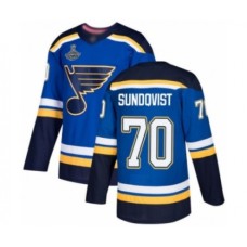 Men St. Louis Blues #70 Oskar Sundqvist Authentic Royal Blue Home 2019 Stanley Cup Champions Hockey Jersey