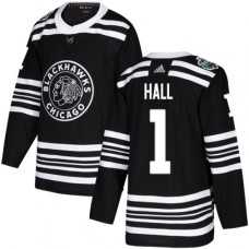 Men Adidas Chicago Blackhawks #1 Glenn Hall Authentic Black 2019 Winter Classic NHL Jersey