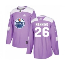 Men Edmonton Oilers #26 Brandon Manning Authentic Purple Fights Cancer Practice Hockey Stitched Jersey