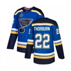 Men St. Louis Blues #22 Chris Thorburn Authentic Royal Blue Home 2019 Stanley Cup Final Bound Hockey Jersey