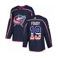 Men Adidas Columbus Blue Jackets #19 Liam Foudy Authentic Navy Blue USA Flag Fashion NHL Jersey