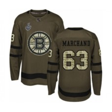 Men Boston Bruins #63 Brad Marchand Authentic Green Salute to Service 2019 Stanley Cup Final Bound Hockey Jersey