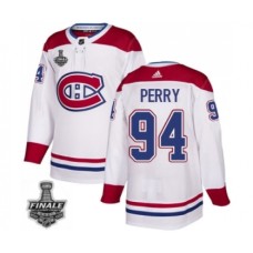 Men Adidas Canadiens #94 Corey Perry White Road Authentic 2021 Stanley Cup Stitched Jersey