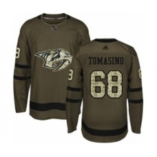 Men Nashville Predators #68 Philip Tomasino Authentic Green Salute to Service Hockey Stitched Jersey