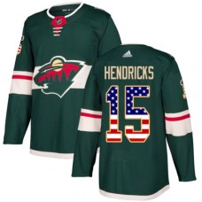 Men Adidas Minnesota Wild #15 Matt Hendricks Authentic Green USA Flag Fashion NHL Jersey