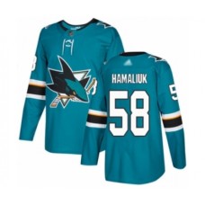 Men San Jose Sharks #58 Dillon Hamaliuk Authentic Teal Green Home Hockey Stitched Jersey