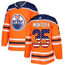 Men Adidas Edmonton Oilers #35 Al Montoya Authentic Orange USA Flag Fashion NHL Jersey