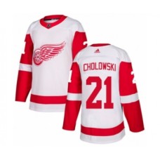 Men Adidas Detroit Red Wings #21 Dennis Cholowski Authentic White Away NHL Jersey