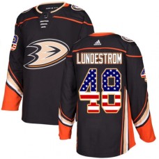 Men Adidas Anaheim Ducks #48 Isac Lundestrom Authentic Black USA Flag Fashion NHL Jersey