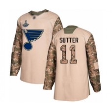 Men St. Louis Blues #11 Brian Sutter Authentic Camo Veterans Day Practice 2019 Stanley Cup Champions Hockey Jersey