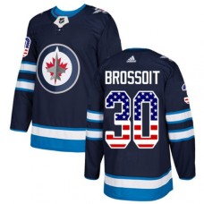 Men Adidas Winnipeg Jets #30 Laurent Brossoit Authentic Navy Blue USA Flag Fashion NHL Jersey