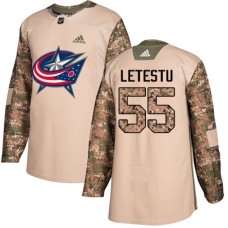 Men Adidas Columbus Blue Jackets #55 Mark Letestu Authentic Camo Veterans Day Practice NHL Jersey