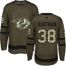 Men Adidas Nashville Predators #38 Ryan Hartman Authentic Green Salute to Service NHL Jersey