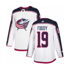 Men Adidas Columbus Blue Jackets #19 Liam Foudy Authentic White Away NHL Jersey