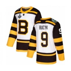 Men Boston Bruins #9 Johnny Bucyk Authentic White Winter Classic 2019 Stanley Cup Final Bound Hockey Jersey