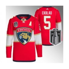 Men Florida Panthers #5 Aaron Ekblad Red 2023 Stanley Cup Final Stitched Jersey