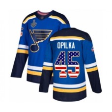 Men St. Louis Blues #45 Luke Opilka Authentic Blue USA Flag Fashion 2019 Stanley Cup Final Bound Hockey Jersey