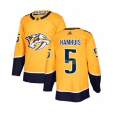 Men Nashville Predators #5 Dan Hamhuis Authentic Gold Home Hockey Stitched Jersey