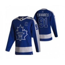 Men Toronto Maple Leafs #91 John Tavares Blue 2020-21 Reverse Retro Alternate Hockey Stitched Jersey