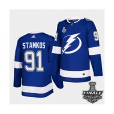 Men Adidas Lightning #91 Steven Stamkos Blue Authentic 2021 Stanley Cup Stitched Jersey