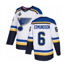 Men St. Louis Blues #6 Joel Edmundson Authentic White Away 2019 Stanley Cup Final Bound Hockey Jersey