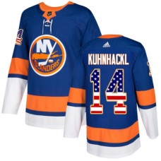 Men Adidas New York Islanders #14 Tom Kuhnhackl Authentic Royal Blue USA Flag Fashion NHL Jersey