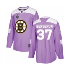 Men Boston Bruins #37 Patrice Bergeron Authentic Purple Fights Cancer Practice 2019 Stanley Cup Final Bound Hockey Jersey