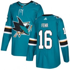 Men Adidas San Jose Sharks #16 Eric Fehr Authentic Teal Green Home NHL Jersey