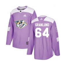 Men Nashville Predators #64 Mikael Granlund Authentic Purple Fights Cancer Practice Hockey Stitched Jersey