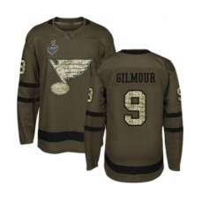 Men St. Louis Blues #9 Doug Gilmour Authentic Green Salute to Service 2019 Stanley Cup Final Bound Hockey Jersey